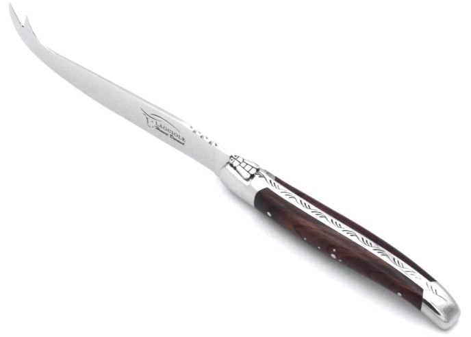 Laguiole Käsemesser, Heftbacken aus glänzendem Edelstahl, breiterer Griff aus  Veilchenholz