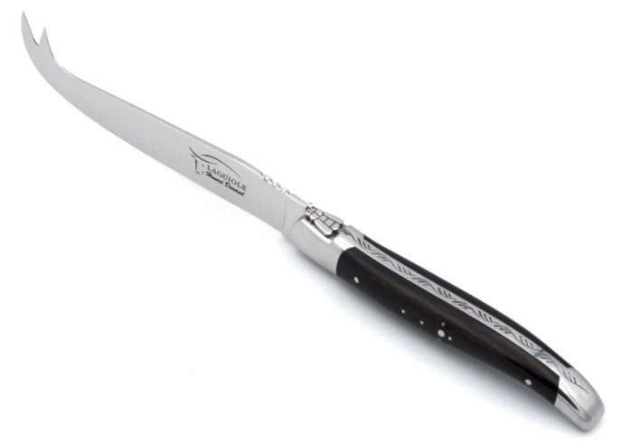 Couteau à fromage avec mitres inox brillant et manche bois d'ébène