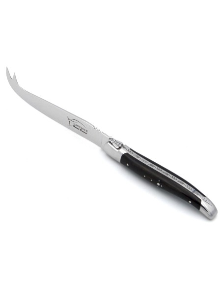 Laguiole Käsemesser, Heftbacken aus glänzendem Edelstahl, breiterer Griff aus Ebenholz