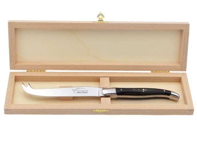 Couteau à fromage avec mitres inox brillant et manche bois d'ébène