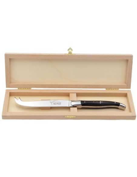Laguiole Käsemesser, Heftbacken aus glänzendem Edelstahl, breiterer Griff aus Ebenholz