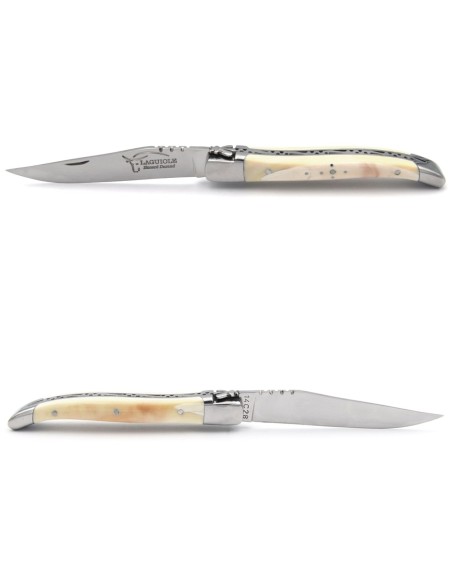 Laguiole pocket knife, 10 cm, forged bee, -warthog handle with shiny bolsters