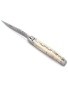Laguiole Klappmesser, 10cm, Geschmiedete Biene, Heftbacken aus glänzendem Edelstahl, Griff aus warzenschweinezahn 2