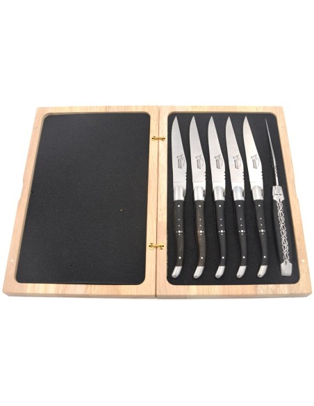 Coffret de véritables couteaux à steak Laguiole, manche galbé en ébène