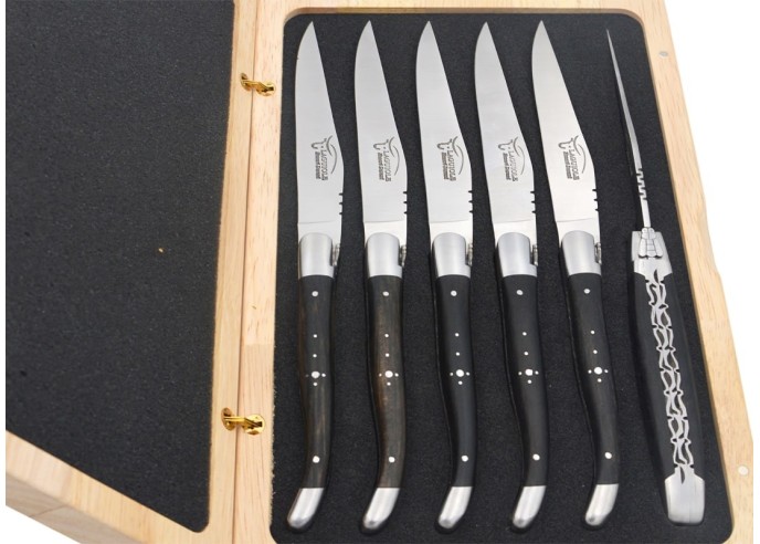 Coffret de véritables couteaux à steak Laguiole, manche galbé en ébène