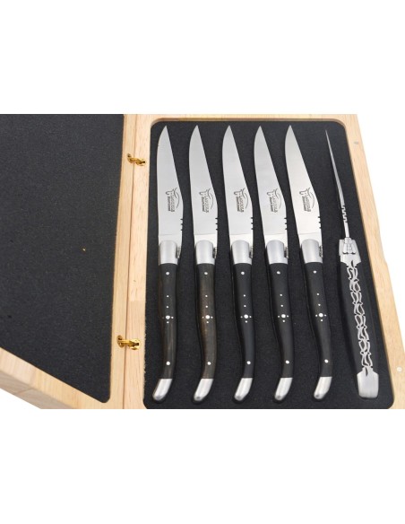 Coffret de véritables couteaux à steak Laguiole, manche galbé en ébène