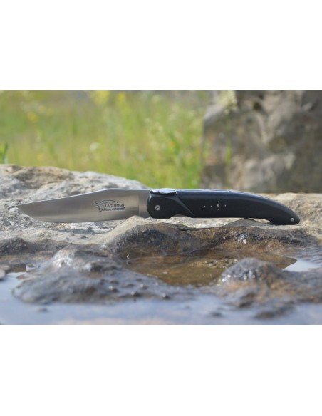Laguiole Honoré Durand, modèle Chasse, plein manche inox mat, ébène