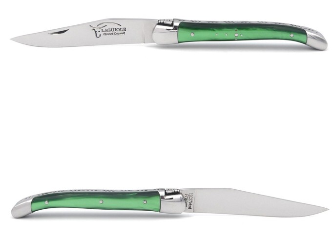 Laguiole pliant 11cm, abeille soudée, manche en acrylique vert bouteille