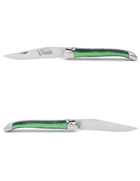 Laguiole pliant 11cm, abeille soudée, manche en acrylique vert bouteille