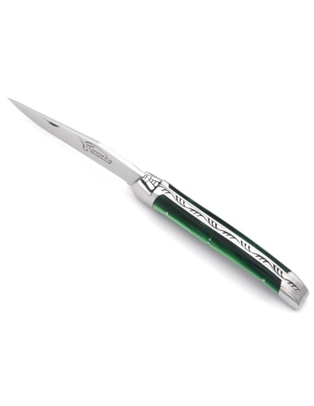Laguiole pliant 11cm, abeille soudée, manche en acrylique vert bouteille