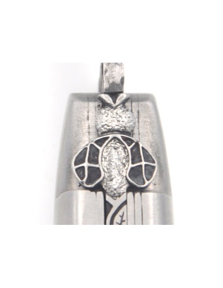 Laguiole 12cm, Edelstahl als 'brut de forge' Klinge, Biene und Doppelplatinen ziseliert, Hornspitze