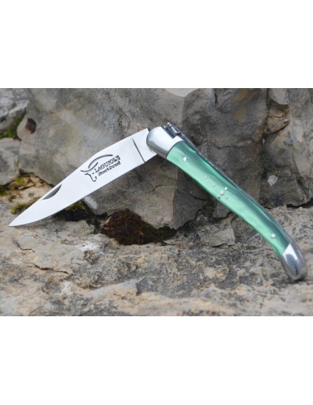 Laguiole pliant 11cm, abeille soudée, manche en acrylique vert bouteille