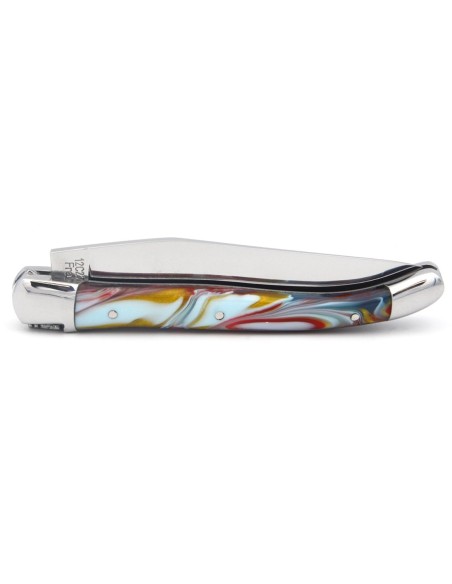 Laguiole pocket knife, 11 cm, welded bee,harlequin marble acrylic handle with shiny bolsters