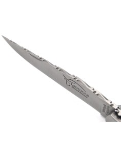 Laguiole pliant 12cm en ébène, doubles platines et dos de lame ciselés 2
