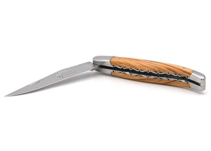Laguiole pliant, 12cm, manche en olivier, doubles platines ciselées