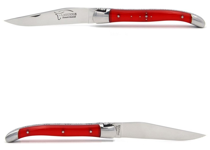 Laguiole pocket knife, 11 cm, welded bee,  red acrylic handle with shiny bolsters