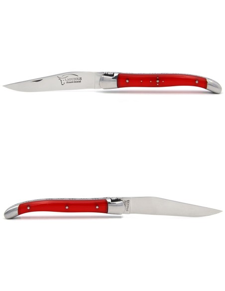 Laguiole Klappmesser, 11cm, Geschweißte Biene, Heftbacken aus glänzendem Edelstahl, Griff aus Acryl - rot