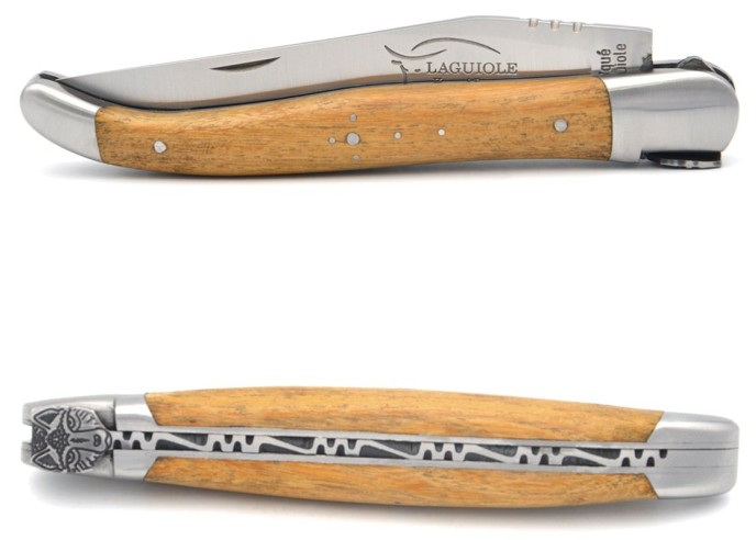 Laguiole pocket knife, 12 cm, wolf, acacia handle with matt bolsters