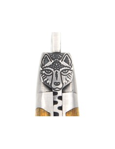 Laguiole pliant 12 cm, tête de loup, lame seule, manche en acacia avec finition inox mat
