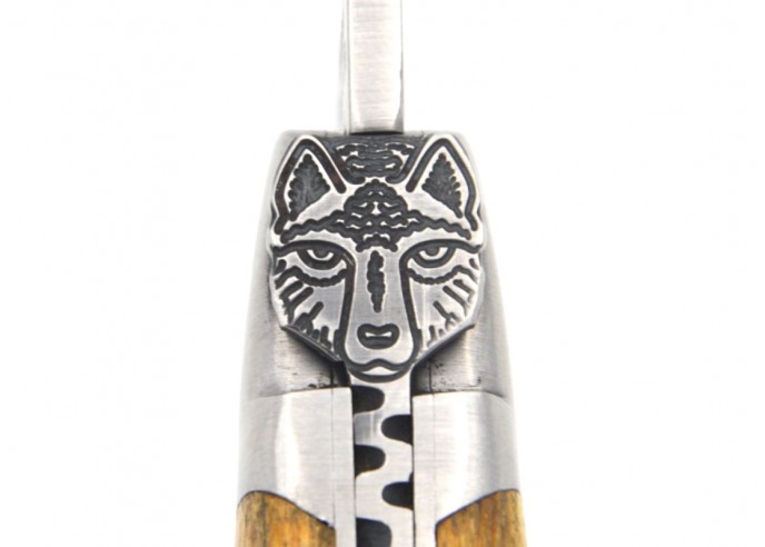 Laguiole pocket knife, 12 cm, wolf, acacia handle with matt bolsters