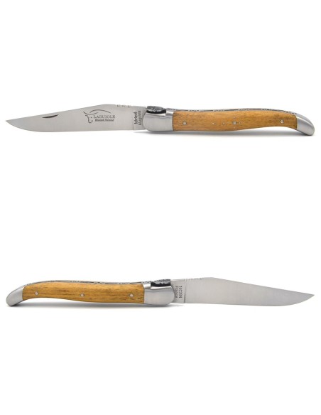 Laguiole pliant 12 cm, tête de loup, lame seule, manche en acacia avec finition inox mat
