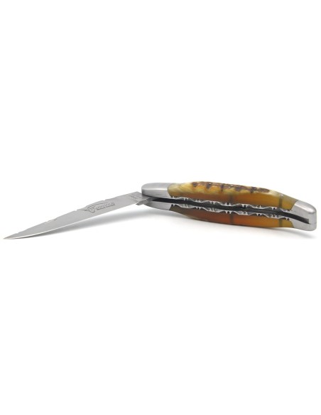 Laguiole pocket knife, 12 cm, chiseled doubles plates, deer antler handle with matt bolsters
