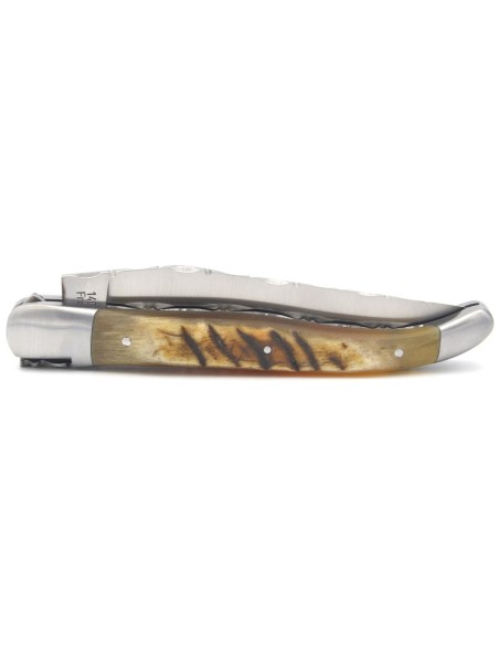 Laguiole pocket knife, 12 cm, chiseled doubles plates, deer antler handle with matt bolsters