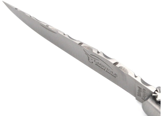 Laguiole 12cm, Doppelplatinen ziseliert, Heftbacken aus mattem Edelstahl, Hirschgeweih
