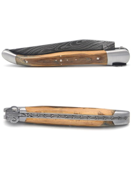 Laguiole pocket knife, 12 cm, Mammoth bee, Damascus steel blade, mammoth tusk handle with matt bolsters