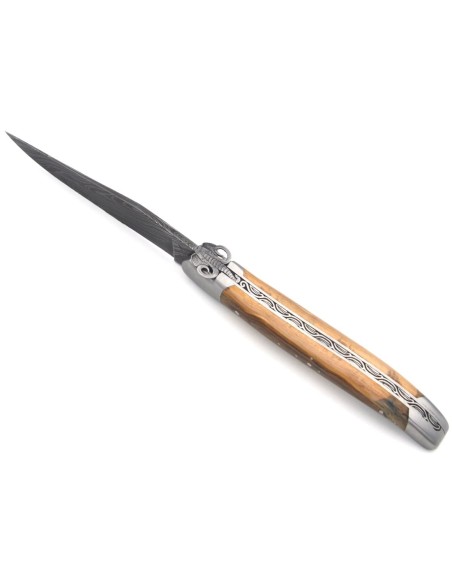 Laguiole pocket knife, 12 cm, Mammoth bee, Damascus steel blade, mammoth tusk handle with matt bolsters