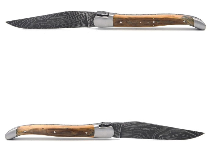 Laguiole pocket knife, 12 cm, Mammoth bee, Damascus steel blade, mammoth tusk handle with matt bolsters