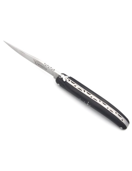 Laguiole pliant 11 cm, plein manche en pointe de corne foncée