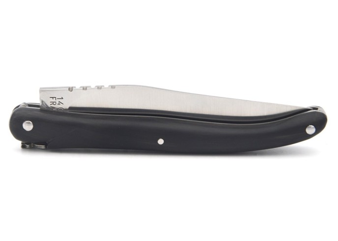 Laguiole pliant 11 cm, plein manche en pointe de corne foncée