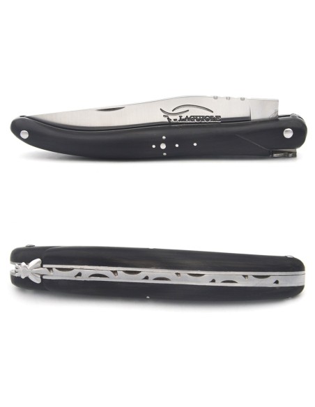 Laguiole pocket knife, 11 cm, dark horn tip full handle with matt finish