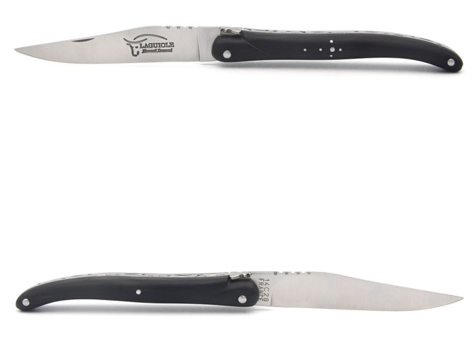 Laguiole pliant 11 cm, plein manche en pointe de corne foncée