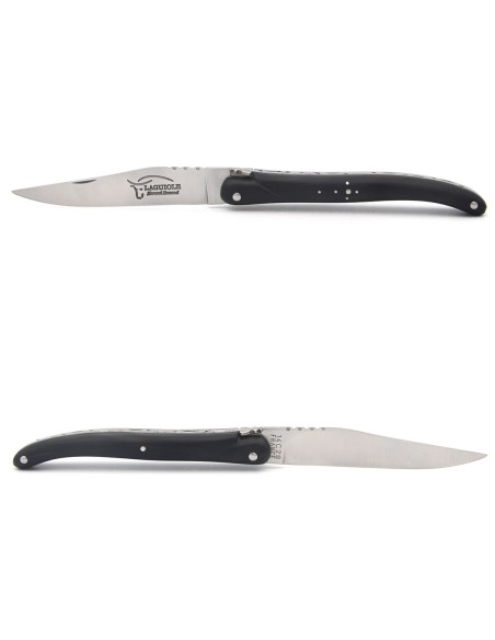 Laguiole pliant 11 cm, plein manche en pointe de corne foncée