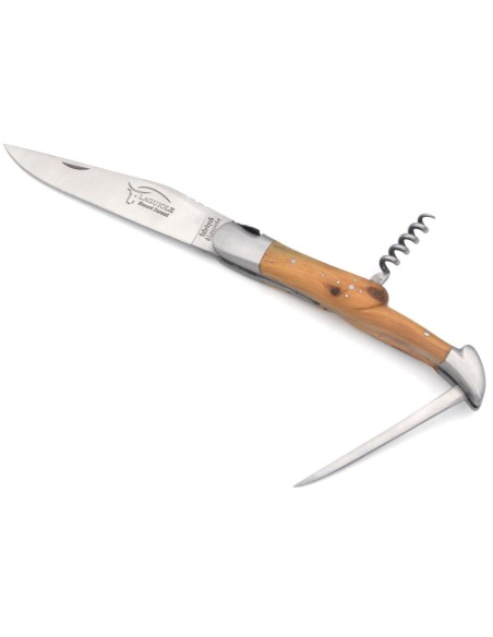 Laguiole pliant 12 cm, lame, tire-bouchon et poinçon, cade genévrier