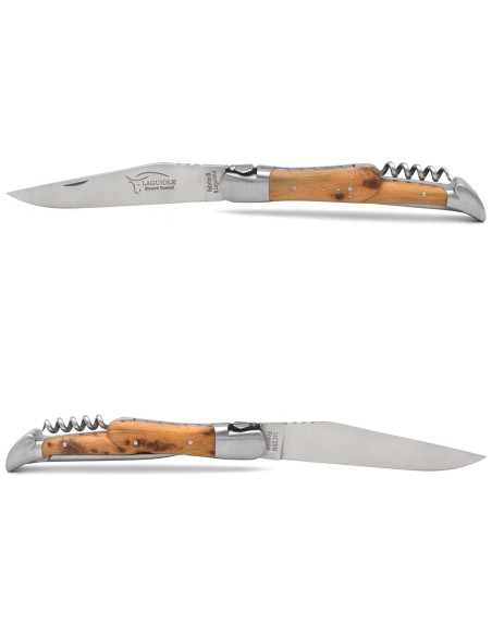 Laguiole pliant 12 cm, lame, tire-bouchon et poinçon, cade genévrier
