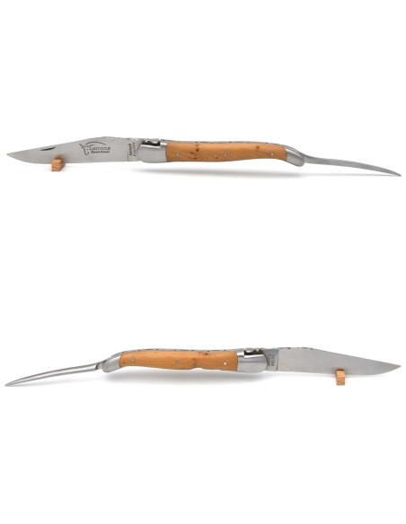 Laguiole pocket knife, 12 cm, forged bee, blade and awl, juniper handle with matt bolsters