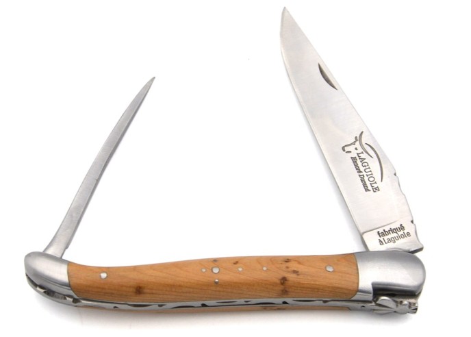 Laguiole pliant 12cm, manche genévrier cade, lame et poinçon