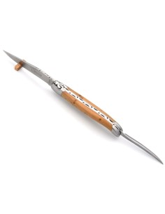 Laguiole Klappmesser, 12cm, gehacktes Drittel der Klinge, Klinge und Dorn, mattem Edelstahl, Griff aus Wacholderholz 2