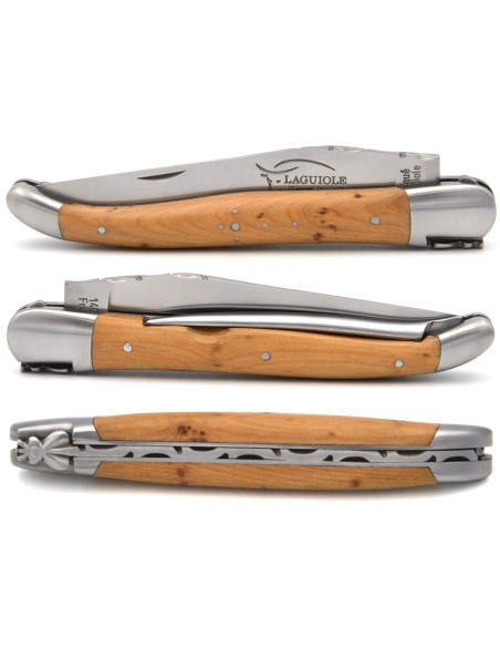 Laguiole pliant 12cm, manche genévrier cade, lame et poinçon
