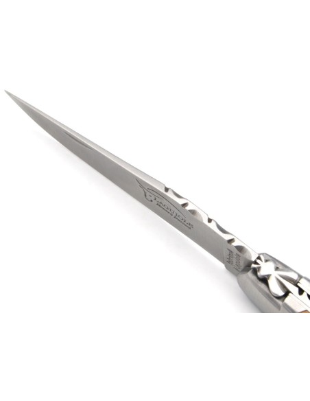 Laguiole pocket knife, 12 cm, forged bee, blade and awl, juniper handle with matt bolsters