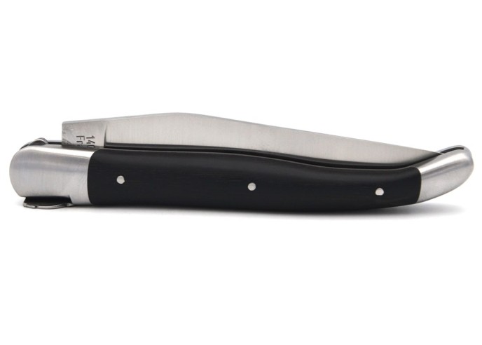 Laguiole pocket knife, trout motif bee, file-chiselled spring, ebony