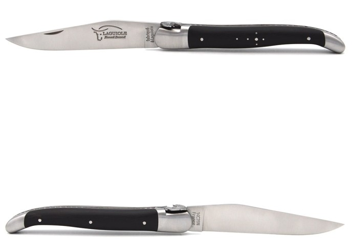 Laguiole pocket knife, trout motif bee, file-chiselled spring, ebony