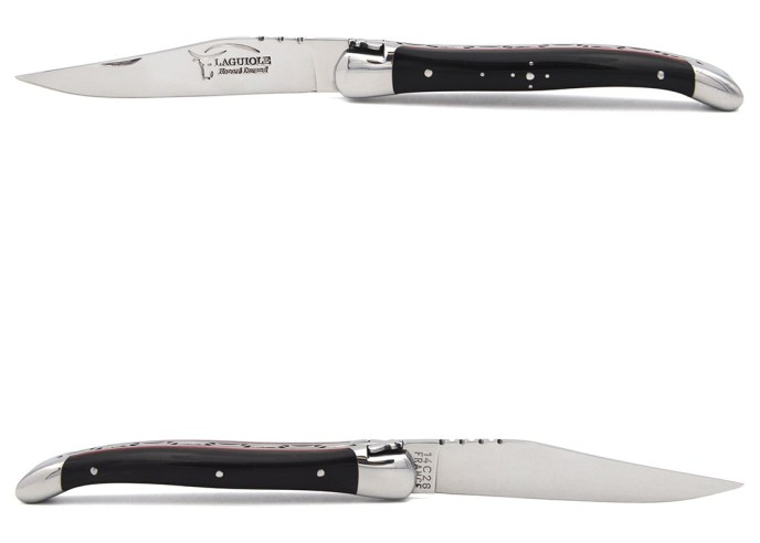 Laguiole Klappmesser, Griff aus Hornspitze (Dunkel) & rot Vulkanfiber