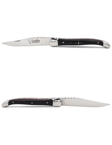 Laguiole pocket knife, 11 cm, dark horn tip handle & red spacer