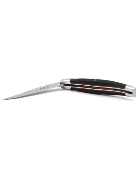 Laguiole pocket knife, 11 cm, dark horn tip handle & red spacer