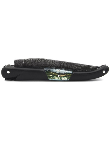 Laguiole Honoré Durand, ébène insert molaire de mammouth vert/bleu