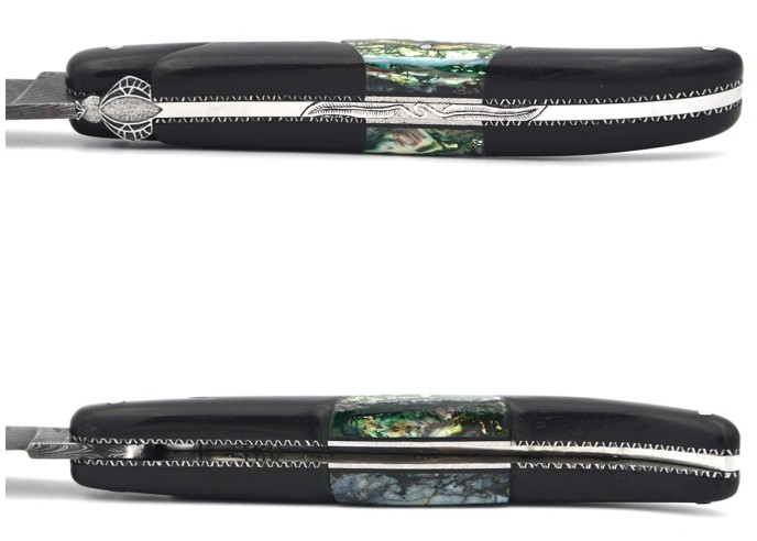 Laguiole Honoré Durand, ébène insert molaire de mammouth vert/bleu